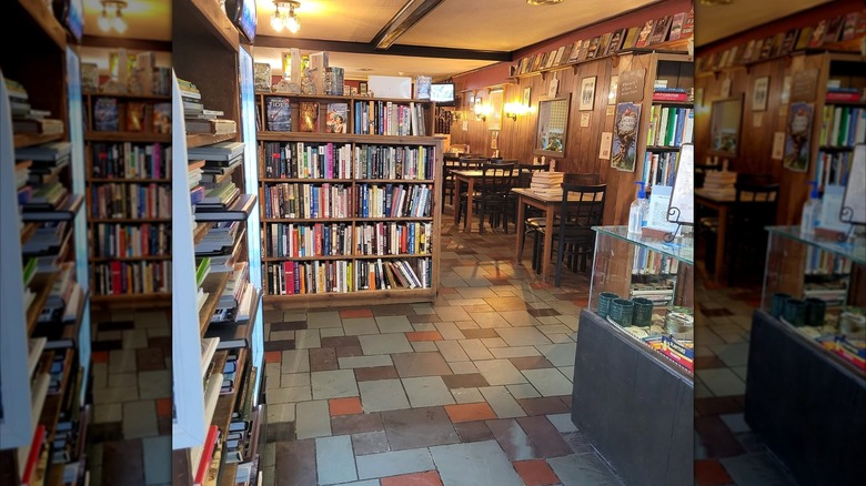 Tables and bookshelves at Traveler Restaurant