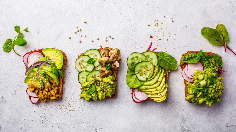 Avocado toast types with toppings