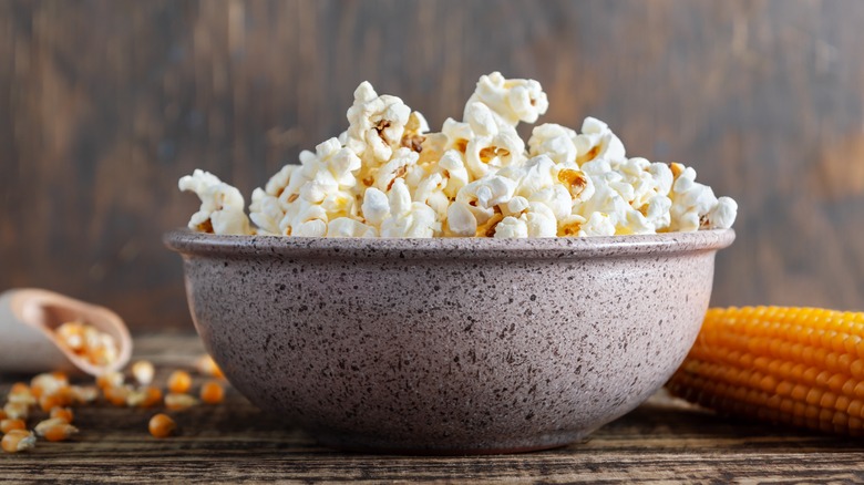 popcorn in bowl on table