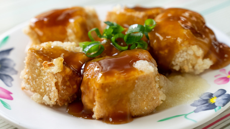 Stinky tofu on a white plate