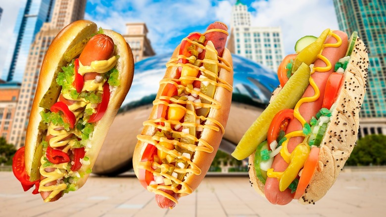 array of Chicago hot dogs