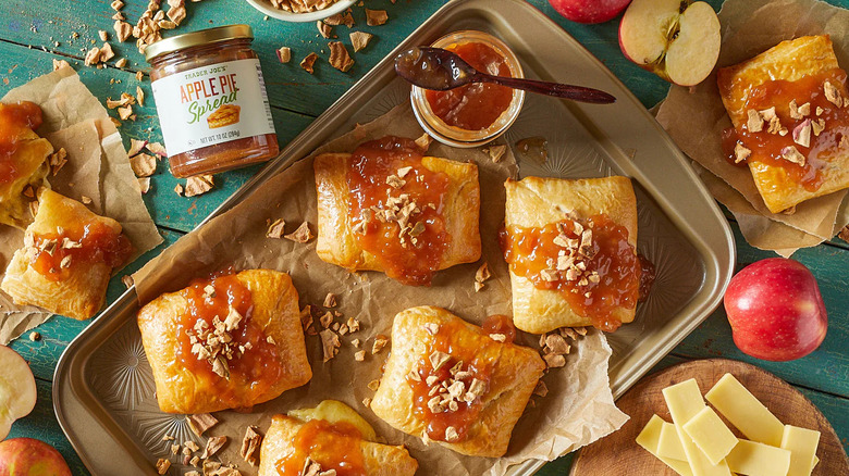 pastried topped with Trader Joe's Apple Pie Spread on baking sheet