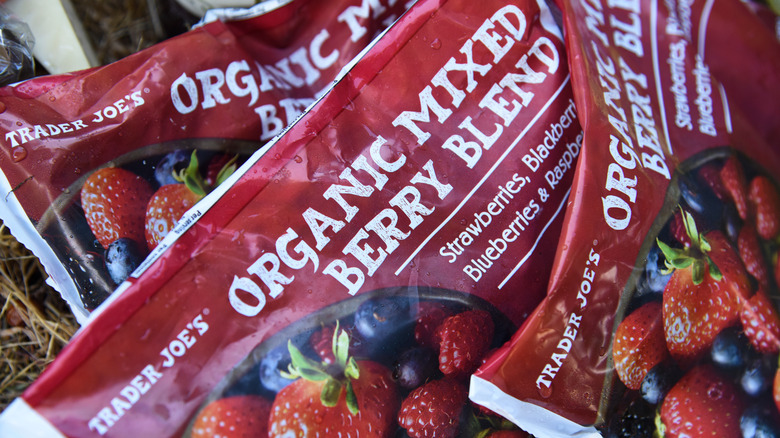 Close-up of bag of Trader Joe's mixed berry blend