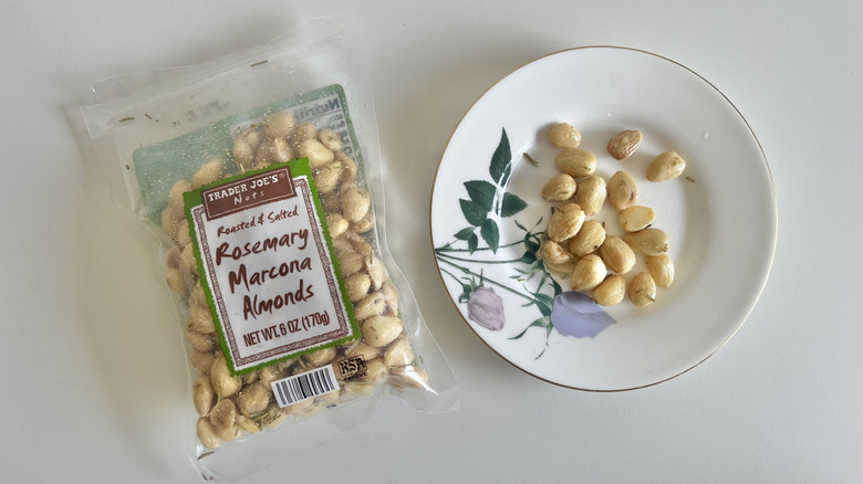 Marcona almonds in a bag and on a plate
