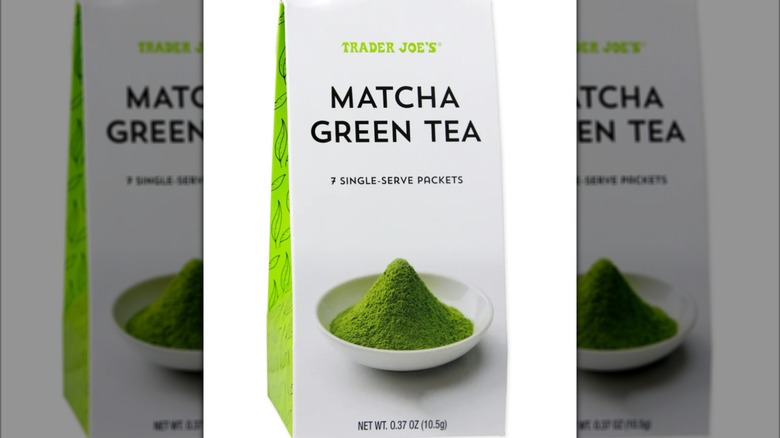 Trader Joe's matcha tea package on white