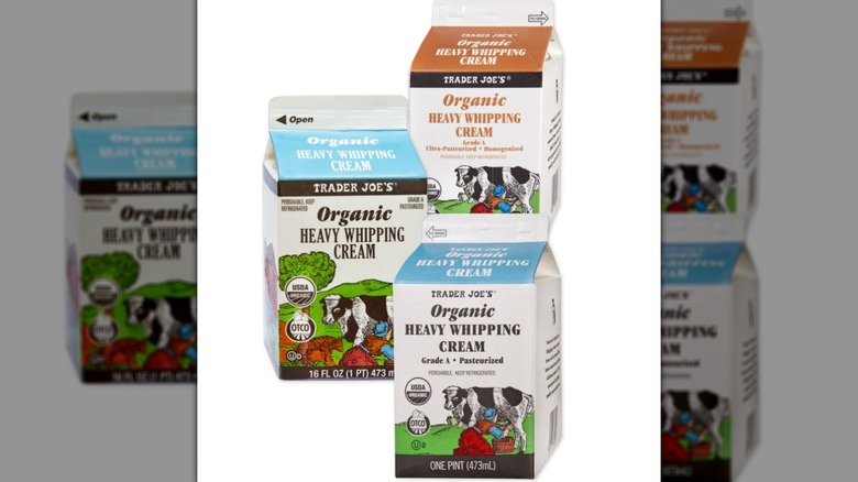 Heavy whipping cream carton with white background