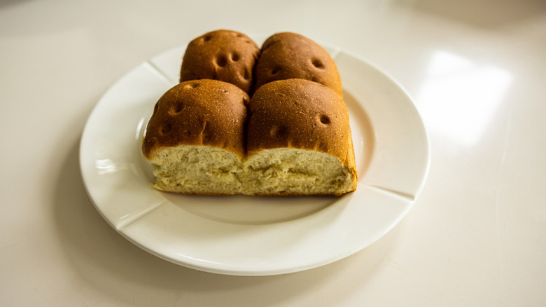 Hveder wheat rolls from Denmark on a white plate