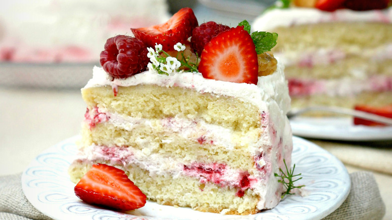 Strawberry cake from Denmark on a white plate