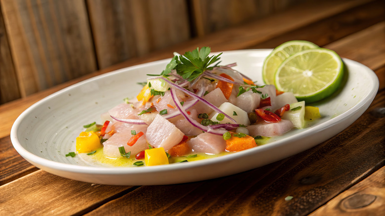 Plate of traditional Peruvian ceviche