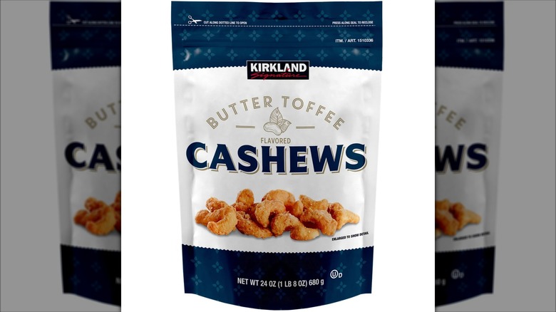 A bag of Kirkland butter toffee cashews