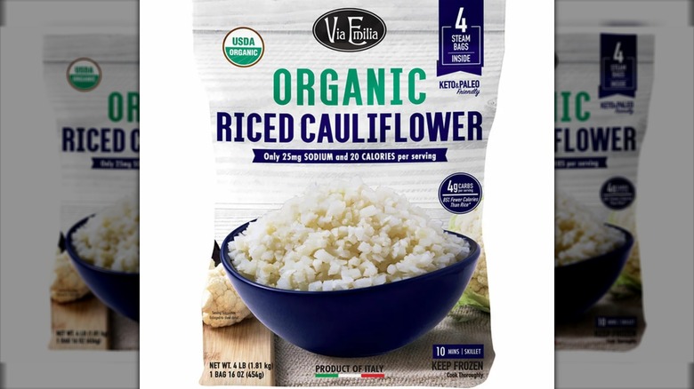 A bag of Via Emilia Organic riced cauliflower