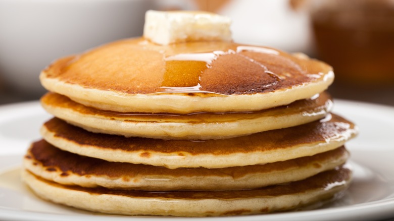 Pancakes stack butter syrup