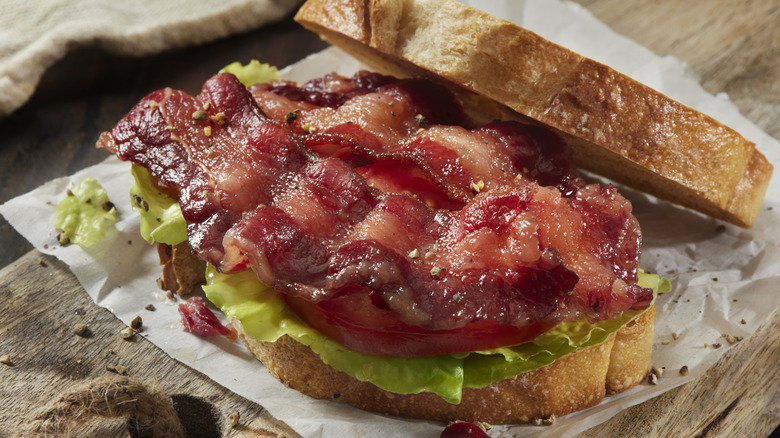 An open BLT sandwich