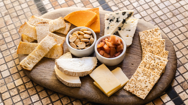 An assorted cheese board