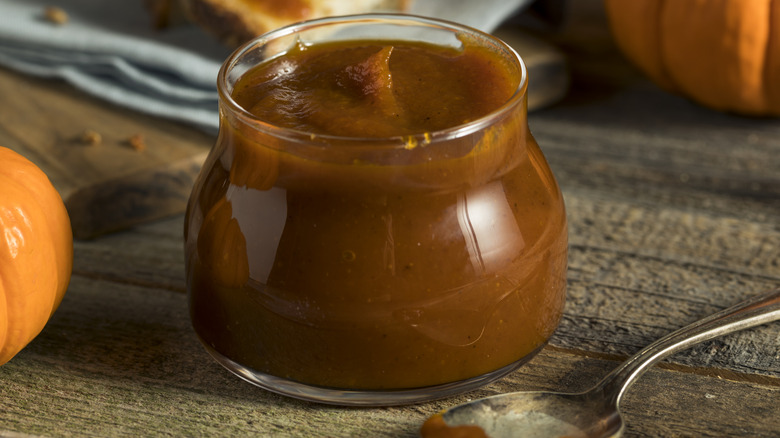 A jar of homemade pumpkin butter