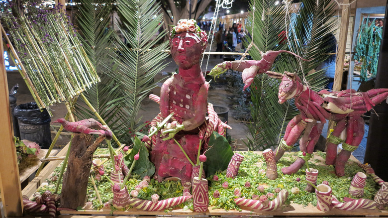 A scene made from carved radishes at the Night of the Radishes Festival