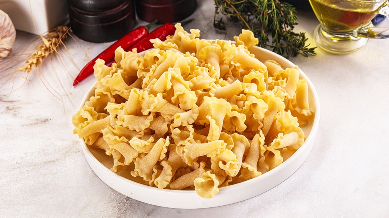 a bowl of Campanelle pasta