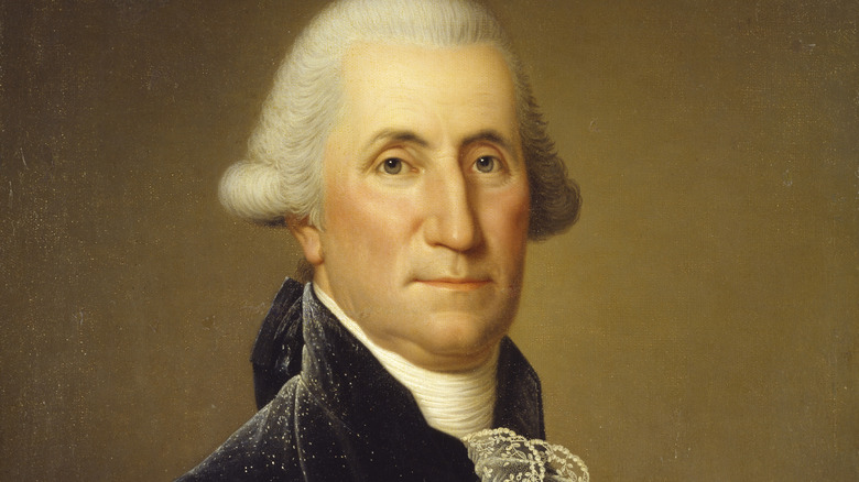 Color portrait of George Washington against brown background