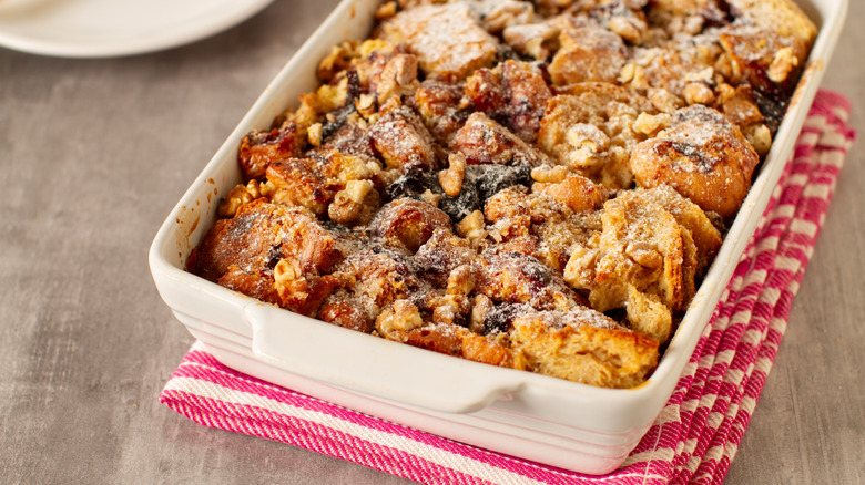 Bread pudding in dish