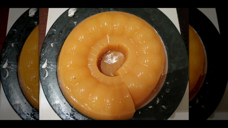 orange jell-o round mould mirrored image