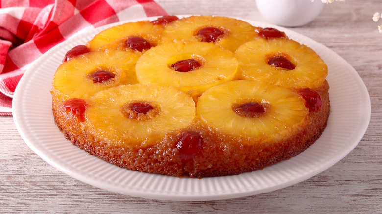Pineapple upside down cake on plate