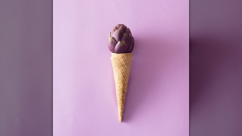 Purple artichoke in ice cream cone