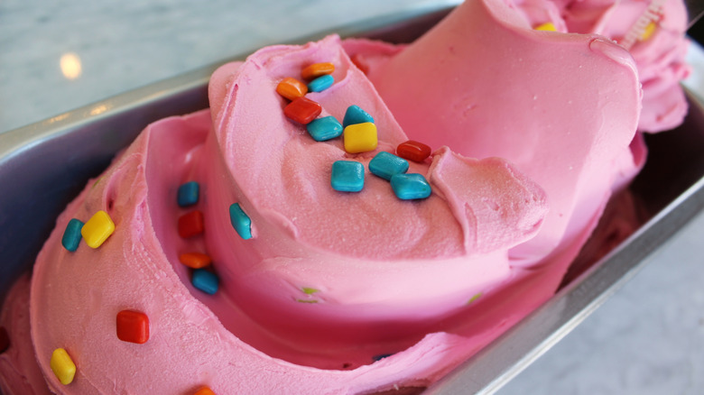 Tin of pink bubblegum ice cream
