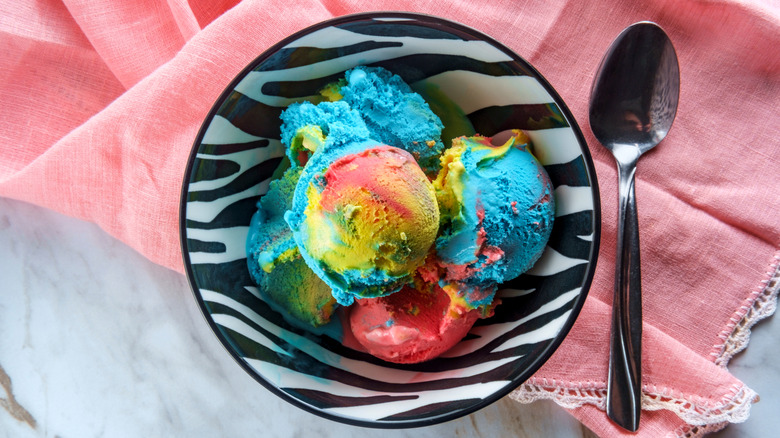 Above view of bowl of superman ice cream