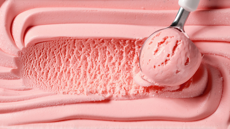 Closeup of pink ice cream