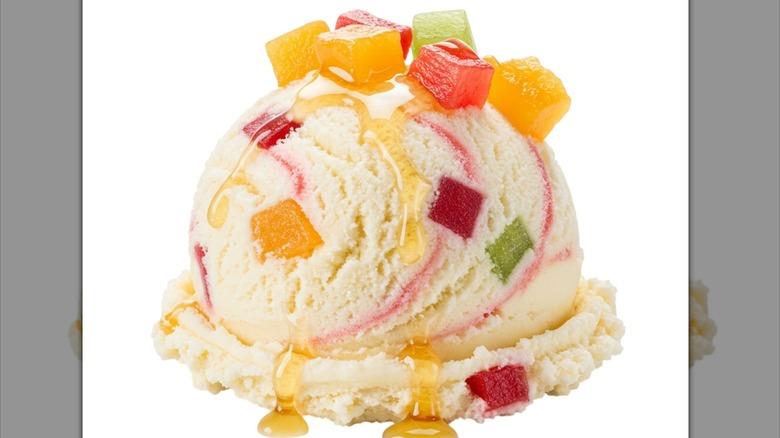 Scoop of tutti frutti ice cream