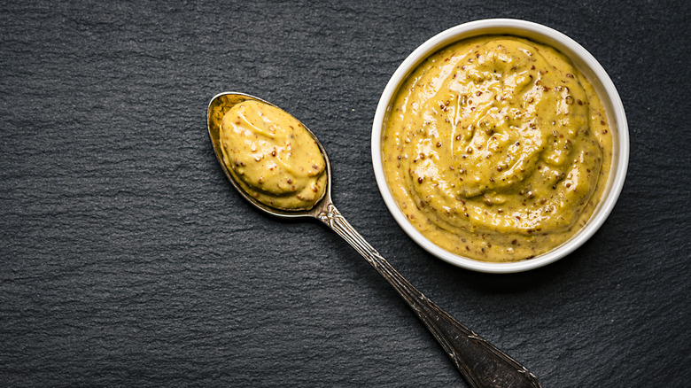 dijon mustard in a white bowl