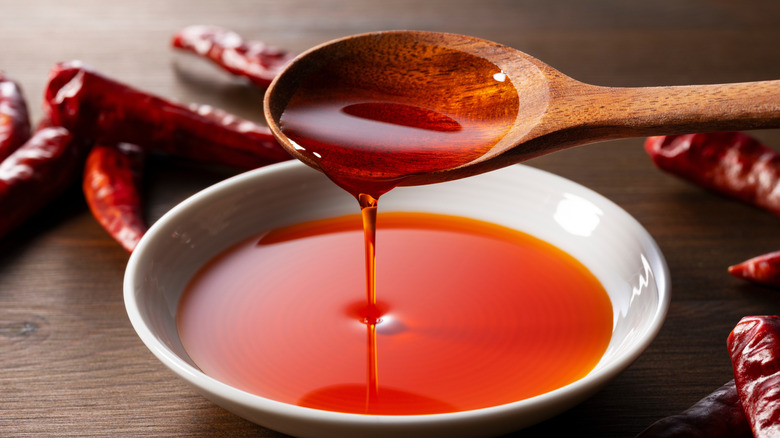 chili oil with a spoon