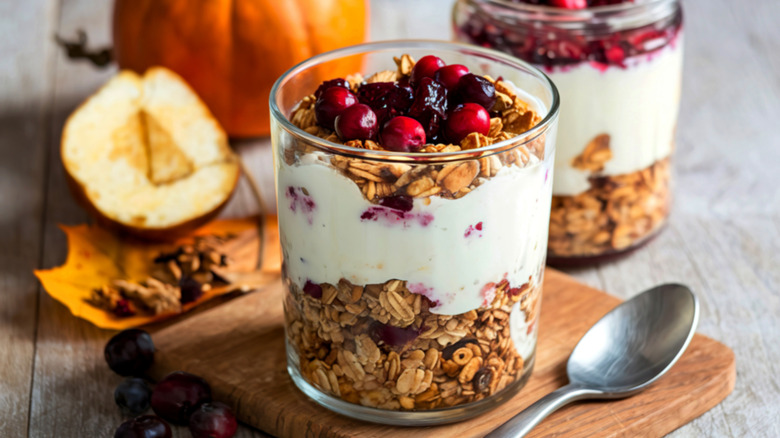 Parfait with beet jam and pumpkin