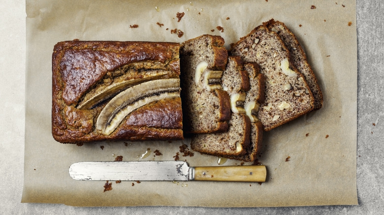 Banana bread loaded with vegetables on a table