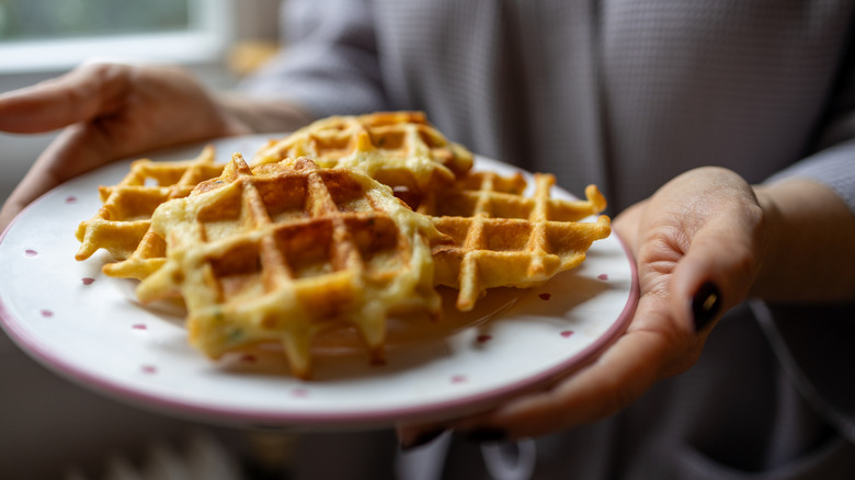 Fresh plate of homemade waffles