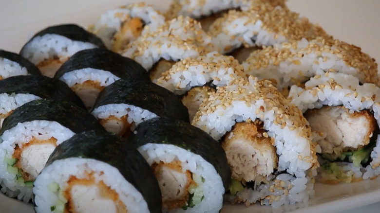 Sushi rolls filled with crispy chicken