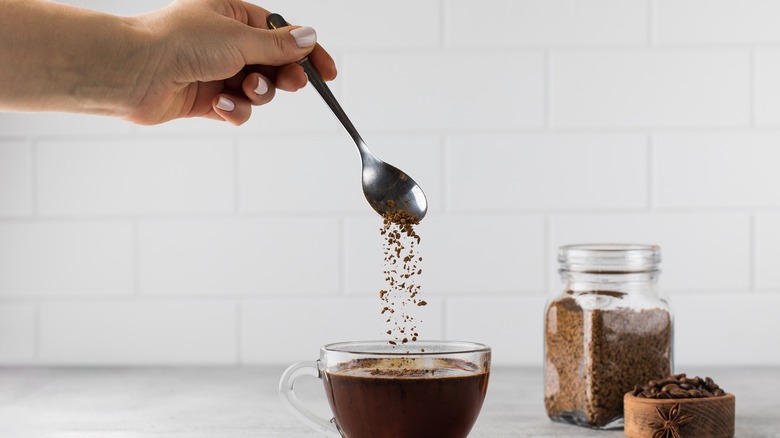 Instant coffee poured into glass