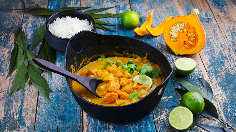 Traditional Indian pumpkin curry with pumpkin spice seasoning
