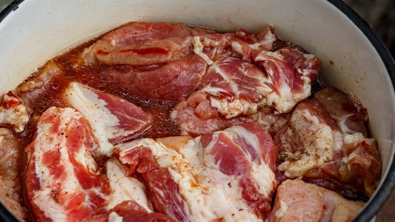 Raw pork in a marinade