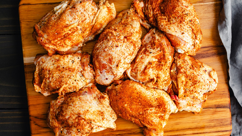 Raw chicken rubbed with dry rub with pumpkin spices