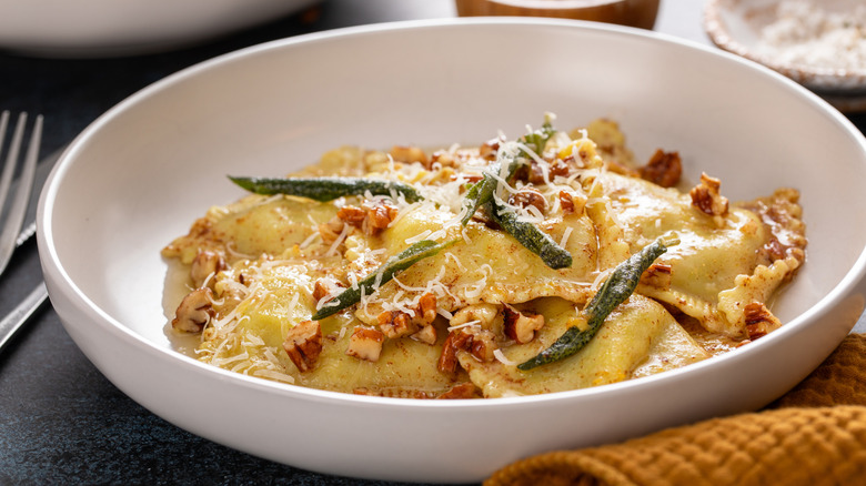 Pumpkin ravioli with brown butter and pumpkin spice mix