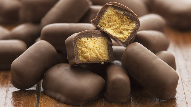 Sponge candy on wooden table