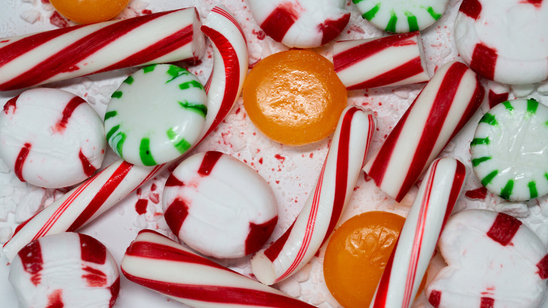 Candy canes, peppermint, and butterscotch hard candies