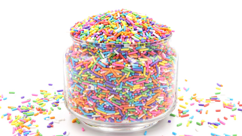 rainbow sprinkles in a glass jar