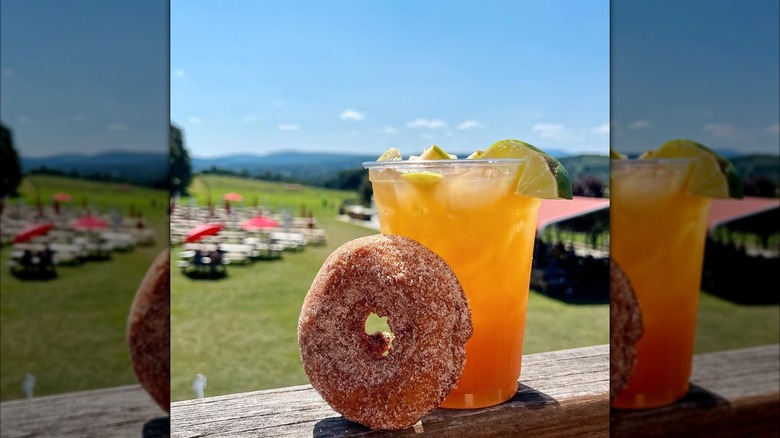 An apple cider donut and an apple cider margarita at Hollis Hills Farm