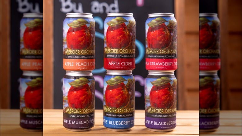 Multiple flavors of apple cider on display at Mercier Orchards