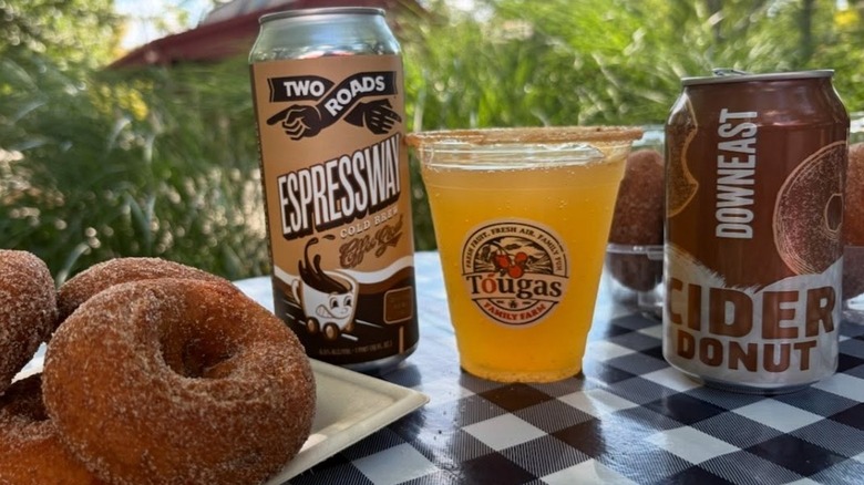 Apple cider donuts and various drinks at Tougas Farm