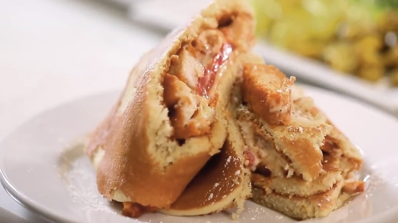 Buffalo chicken pancake wrap