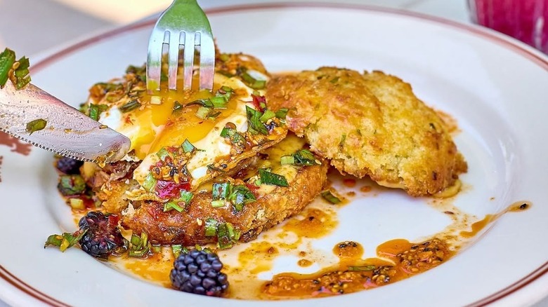 Sichuan sausage, egg, and biscuit