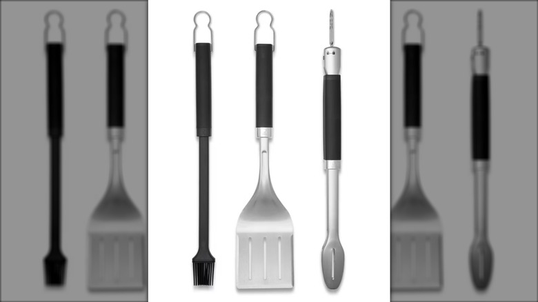 Weber 3-piece precision grill tool set with basting brush, spatula, and tongs